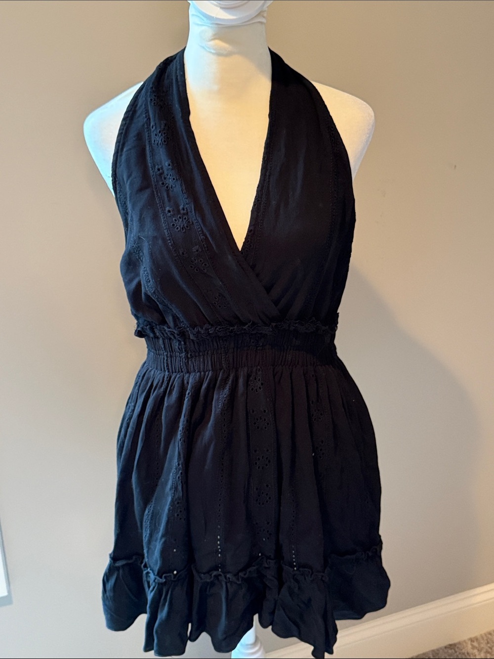 NWT- Ocean Drive Black eyelet Ruffled Mini Dress